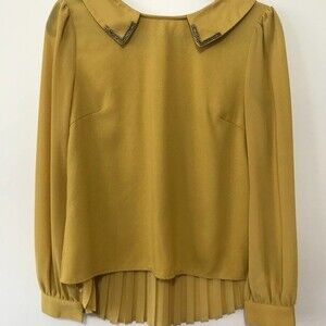 Esley yellow blouse long sleeve pleated on the back w/ beaded collar top size S